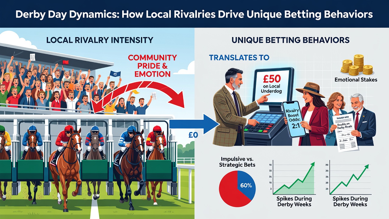Close-up of betting slips and digital screens showing derby match odds with crowd atmosphere in background