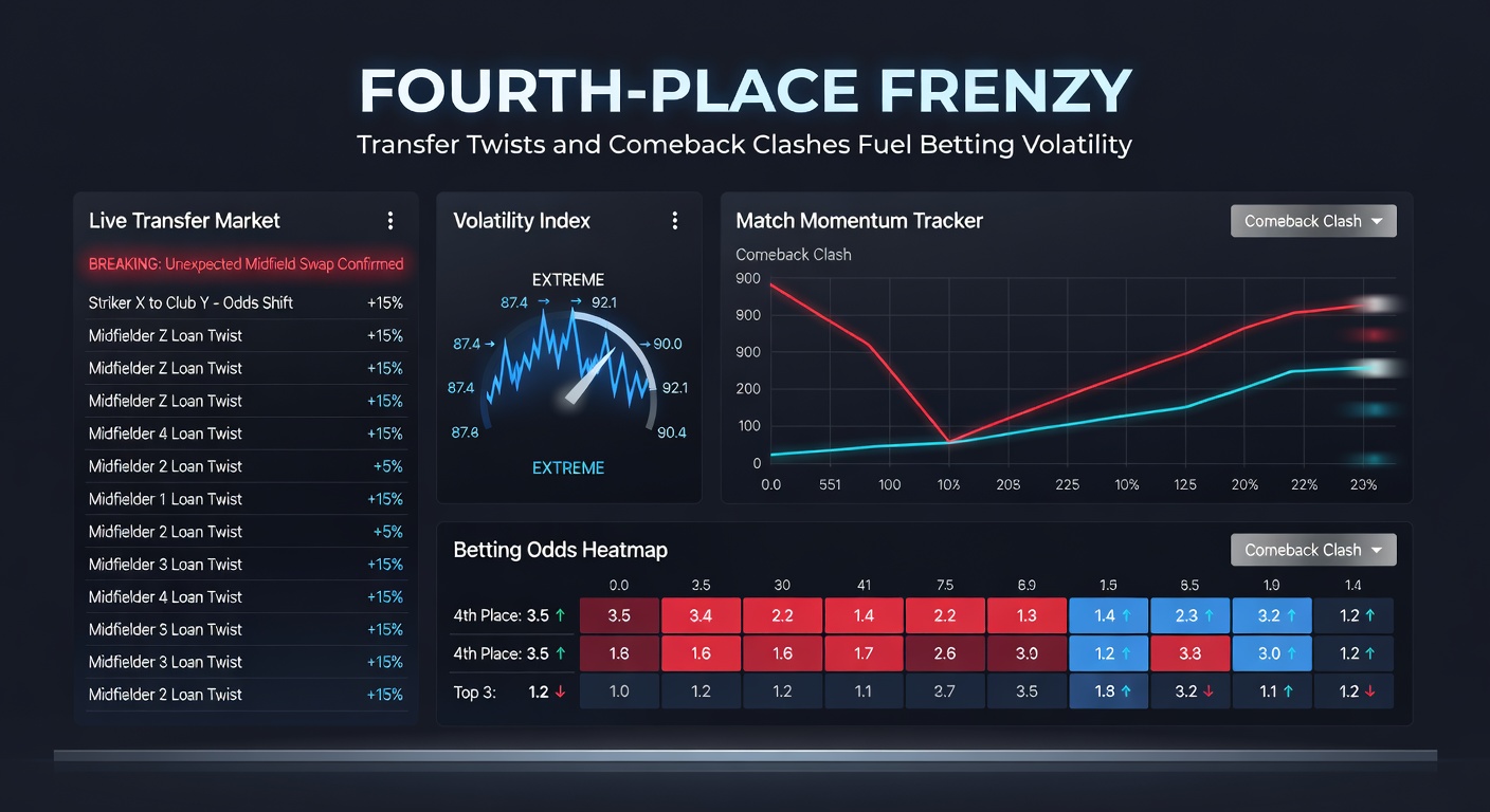 Dynamic graph illustrating sharp betting odds fluctuations during a late-game comeback in a crucial fourth-place decider