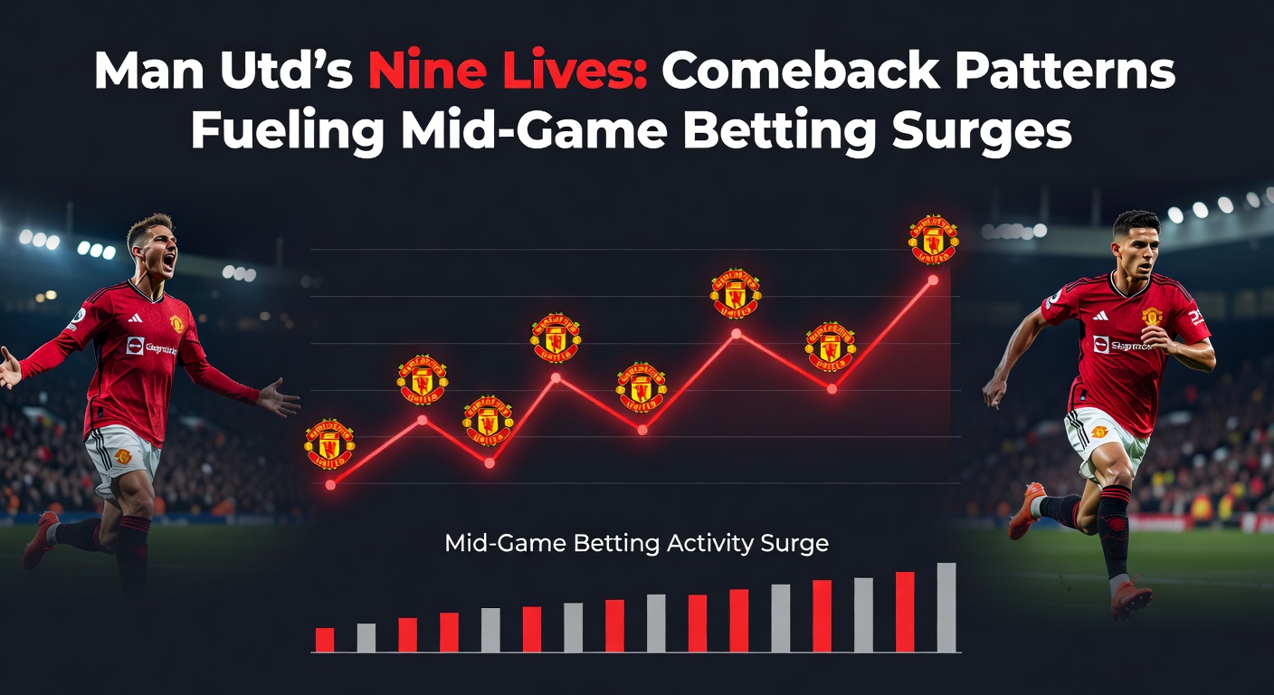 Graph showing Manchester United's comeback wins over time, with spikes in live betting volume overlaid