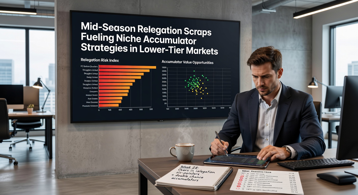 Betting slips and football statistics displayed on a screen showing accumulator selections for lower league matches