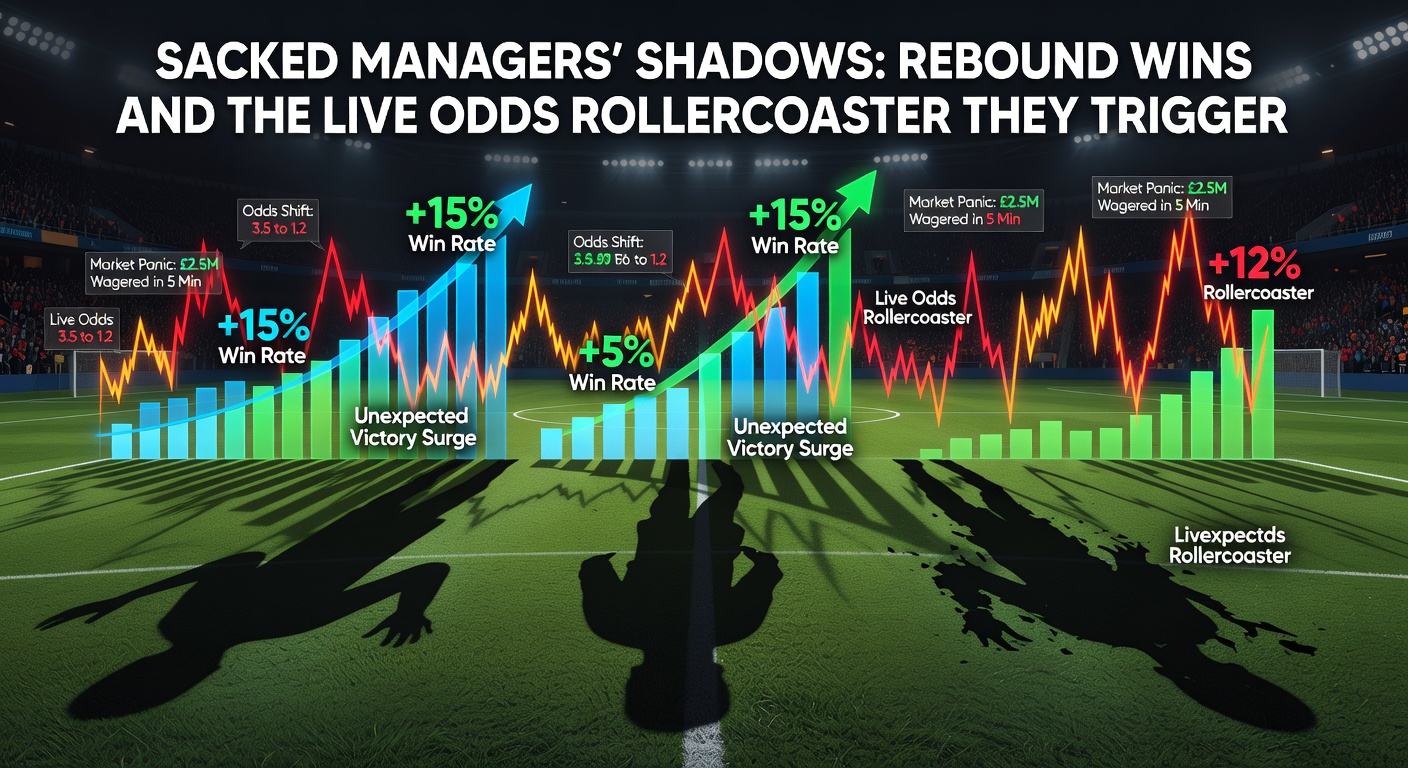Close-up of a football manager celebrating a rebound win with players, overlaid with live odds ticker showing dramatic shifts from 4.00 to 1.10